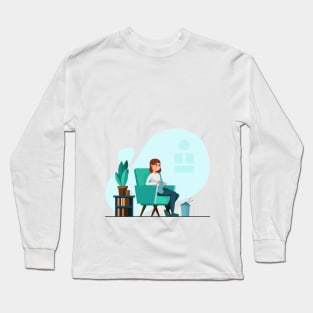 the girl who knits sitting in a vintage armchair Long Sleeve T-Shirt